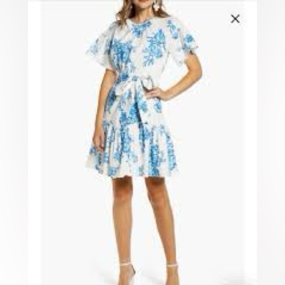 Rachel Parcell Floral Stretch Cotton Waist Tie Ruffle Dress - NWOT - Medium